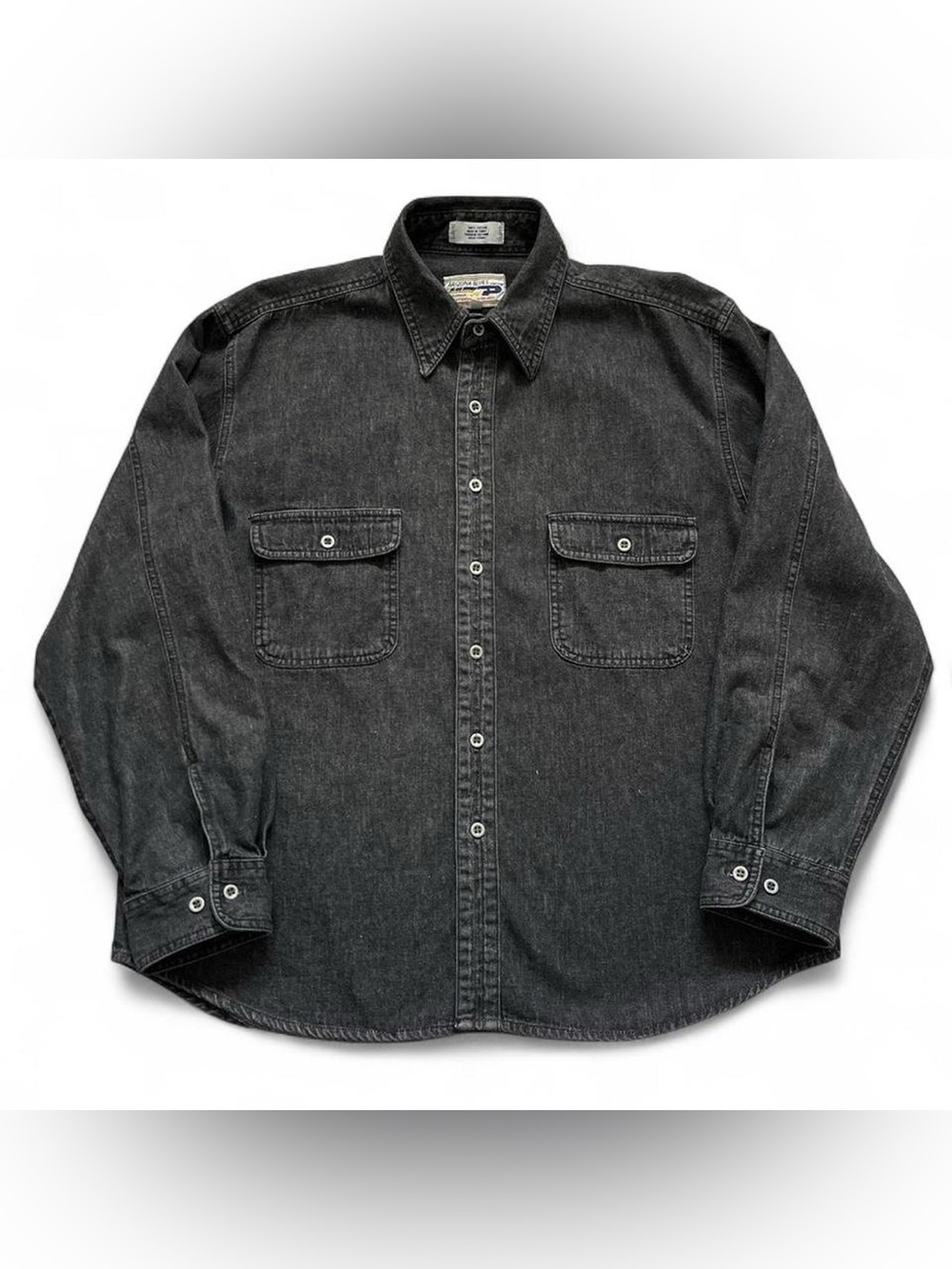 Vintage 90s Men's Washed Black Denim Utility Shirt